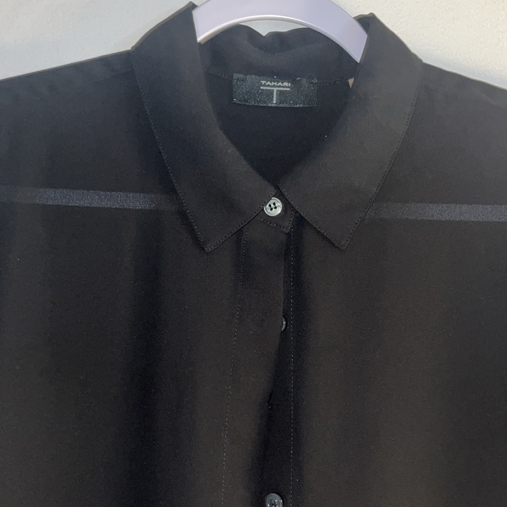 Black semi-sheer button up blouse - $19